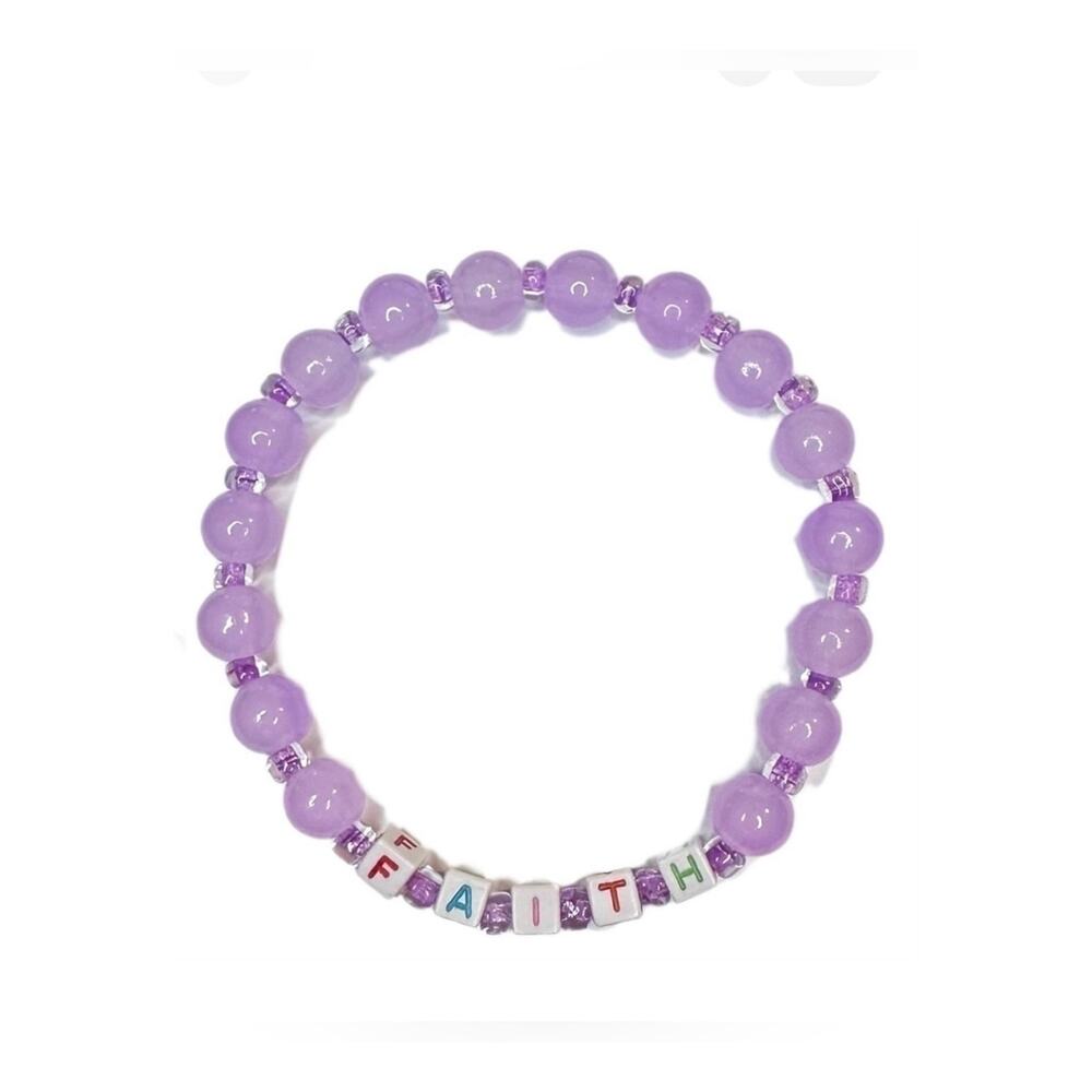 Faith purple stretch bracelet 8mm beads friendship